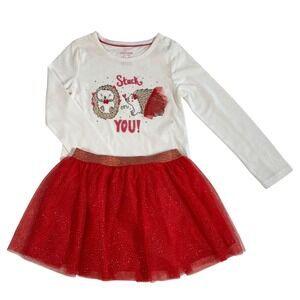 Isaac Mizrahi Girls Size 5/6 Stuck On You Red Tulle‎ Skirt White Tshirt Set